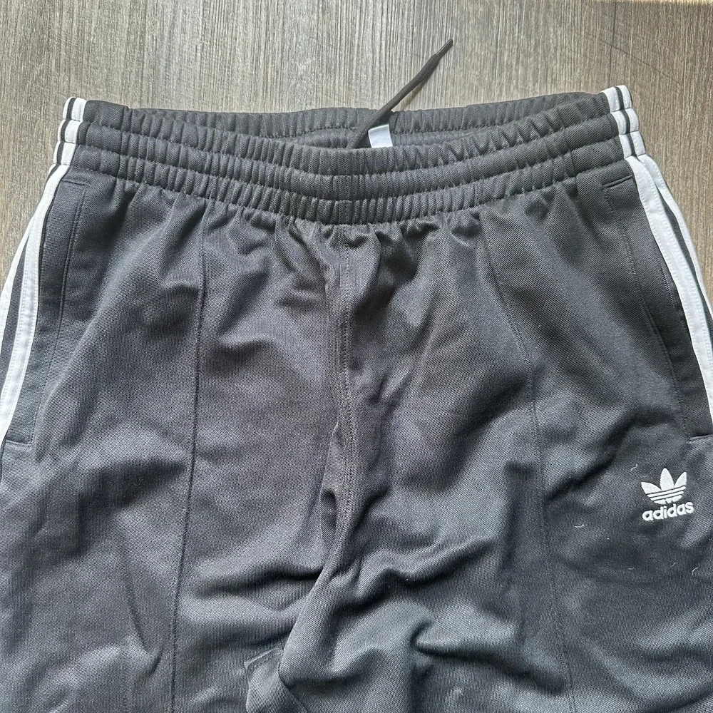 Vintage Adidas Track Pants Mens Medium Black White Baggy Wide Leg Sweatpants Y2K